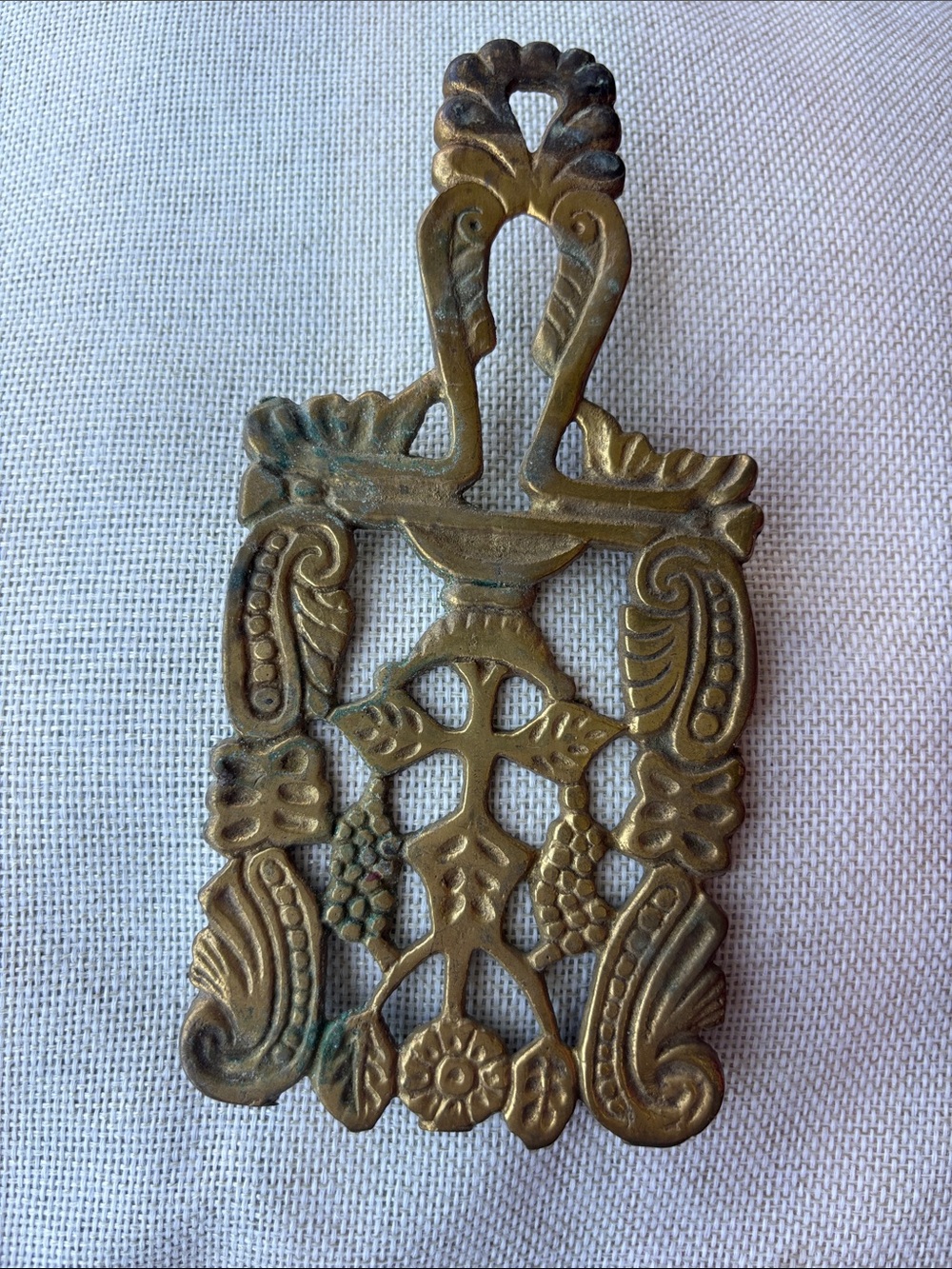 Antique-Style Ornate Brass Trivet in fair condition